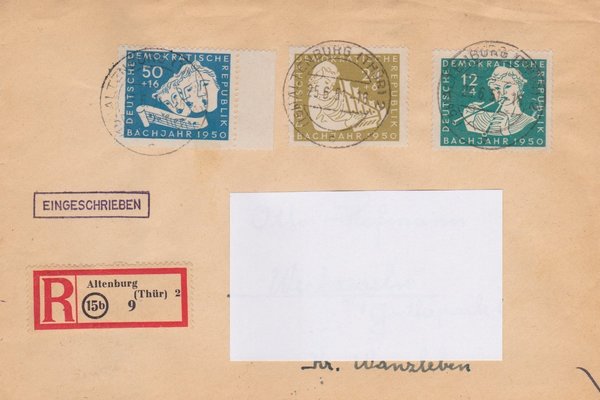 DDR 256, 257, 259 Einschreibebrief von Altenburg (Thür.) nach Westeregeln (Magdeburg) vom 25-06-1951