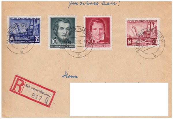 DDR 516, 517, 518, 519 Einschreibebrief mit Tagesstempel vom 28-02-1956