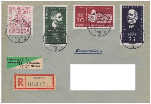 DDR 544, 545, 546, 547 Einschreibebrief mit Tagesstempel vom 11-11-1956