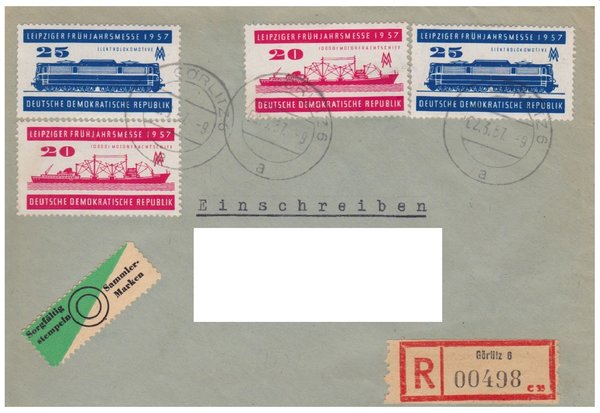 DDR 559 (2x), 2x560 Einschreibebrief mit Tagesstempel vom 2-3-1957