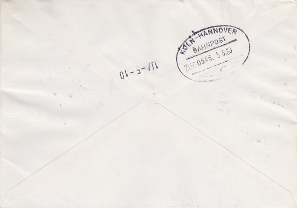 DDR 577A, 5x580B DV, 665, 666 Express-Einschreiben-Brief von Berlin W8 (Ost) nach Duisburg (West)