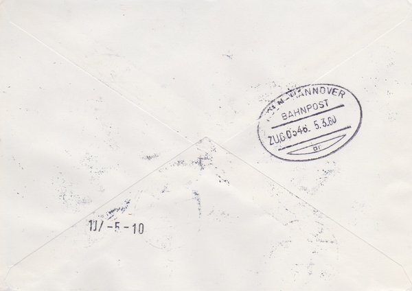 DDR 580B (5x), 668, 743, Express-Einschreiben-Brief von Berlin W8 (Ost) nach Duisburg (West)