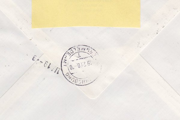 DDR 585A, 746-749 Satz, Express-Einschreiben-Brief von Berlin W8 (Ost) nach Duisburg (West)