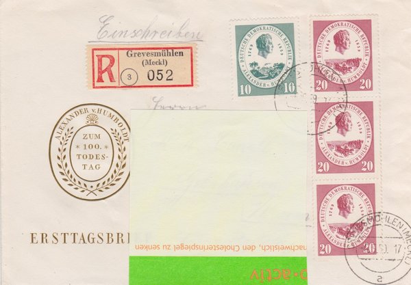 DDR 684, 685 (3x), Einschreibebrief mit Tagesstempel vom 6-5-1959