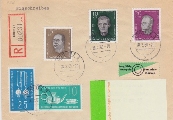 DDR 713, 714, 752-754, Einschreibebrief mit Tagesstempel vom 28-2-1960