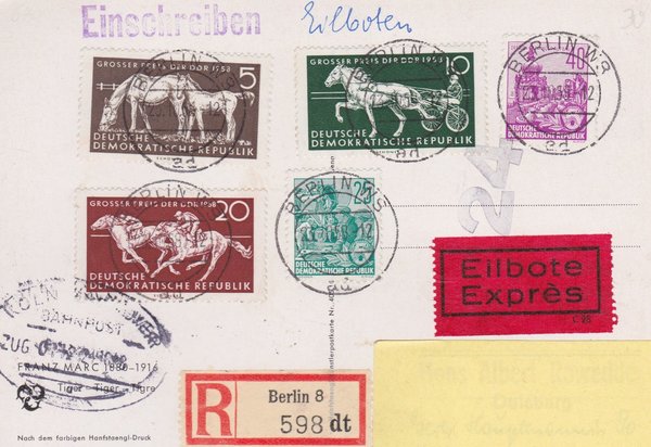 DDR 581A, 583A, 640-642 Satz, Express-Einschreiben-Postkarte - ZUM SCHADEN DER POST