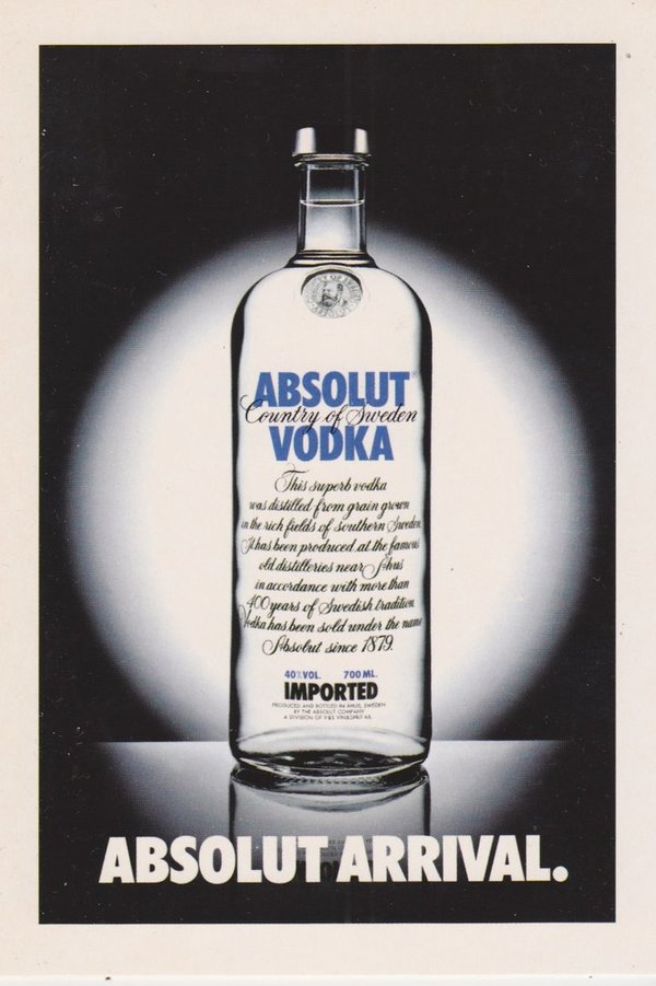 ABSOLUT ARRIVAL (Ankunft) - Absolut Vodka Sweden - Promo-Card aus Italien