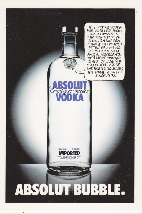 ABSOLUT BUBBLE I (Blase) - Absolut Vodka Sweden - Promo-Card aus Italien