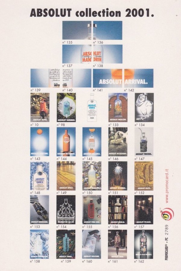 ABSOLUT COLLECTION 2001 (Sammlung 2001) - Absolut Vodka Sweden - Promo-Card aus Italien