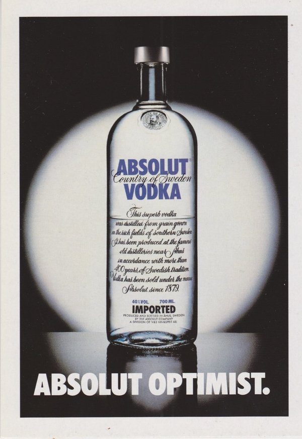 ABSOLUT OPTIMIST (Frohdenker) - Absolut Vodka Sweden - Promo-Card aus Italien