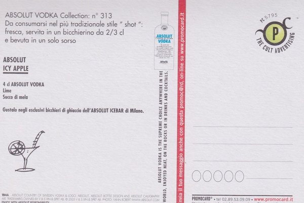 ABSOLUT ICEBAR III (Eisbar) - Absolut Vodka Sweden - Promo-Card aus Italien