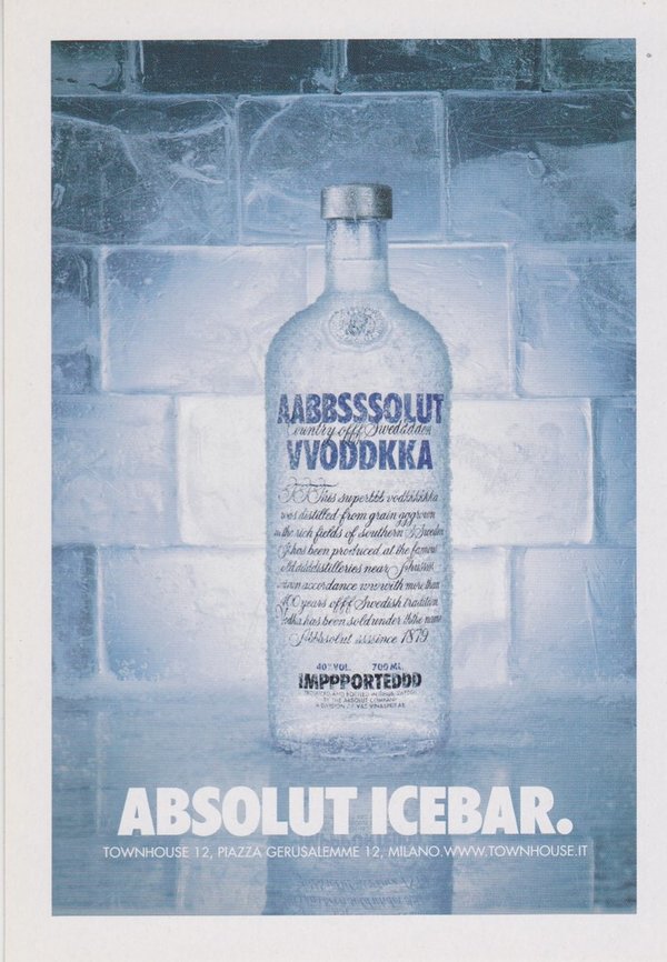 ABSOLUT ICEBAR IV (Eisbar) - Absolut Vodka Sweden - Promo-Card aus Italien