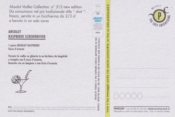 ABSOLUT RELEASE II (Veröffentlichung) - Absolut Vodka Sweden - Promo-Card aus Italien