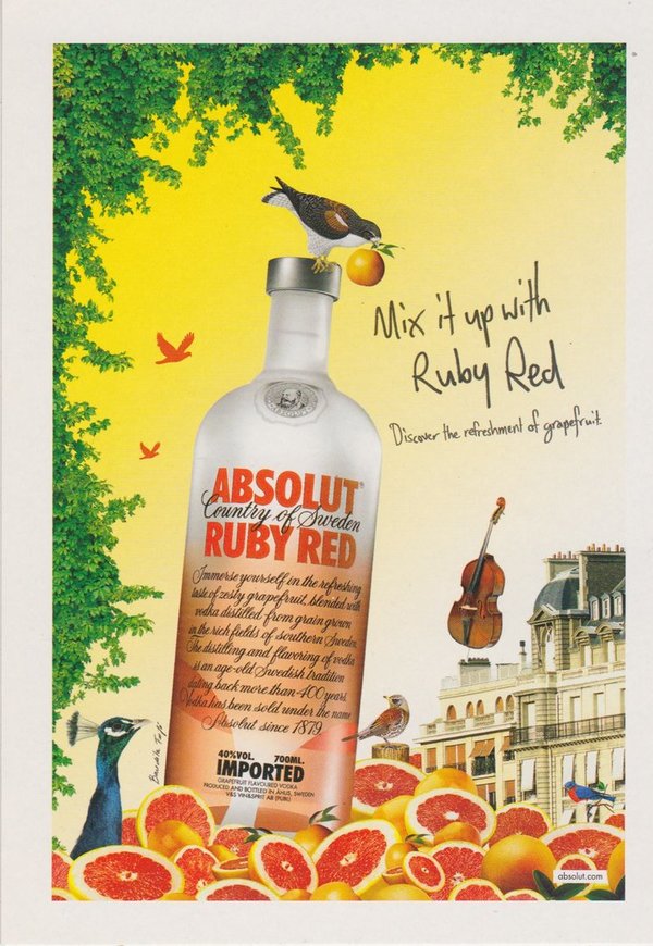ABSOLUT RUBY RED (Rubin-Rot Grapefruit) - Absolut Vodka Sweden - Promo-Card aus Italien