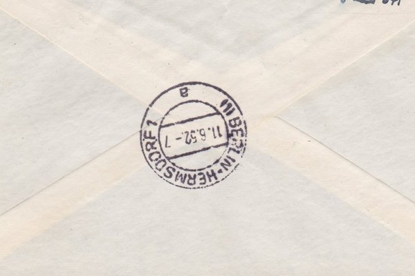 BUND 125, 128 (2X) - Luftpostbrief <Posthorn> von Bad Nauheim nach Berlin-Hermsdorf vom 10-06-1952