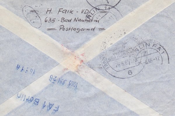 BUND 347 (2x), 441, 478 (4x) Luftpost-Expressbrief <Bedeutende Deutsche> mit Tagesstempel 26-06-1965