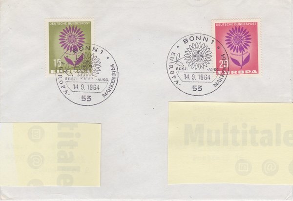 BUND 445, 446 - Ersttagsbrief (FDC) - Europa Marken 1964, Bonn 1 vom 14-09-1964