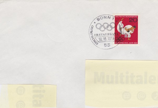 BUND 451 Ersttagsbrief <Olympische Sommerspiele Tokyo> Sonderstempel Bonn 1 vom 10-10-1964