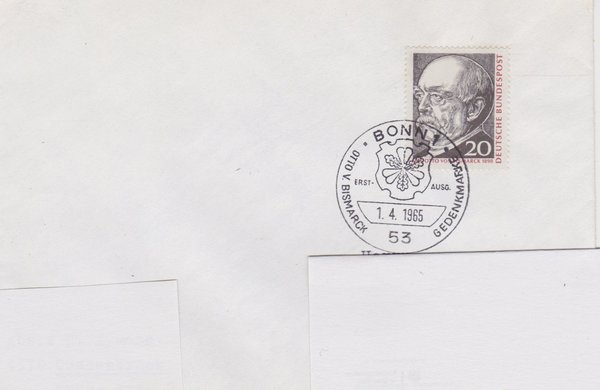 BUND 463 Ersttagsbrief <Otto Fürst von Bismarck Gedenkmarke> Sonderstempel vom 01-04-1965