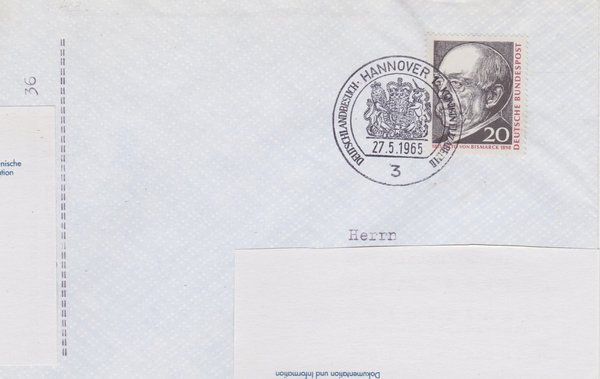 BUND 463 Standardbrief <Deutschlandbesuch Königin Elisabeth II> Sonderstempel vom 27-05-1965