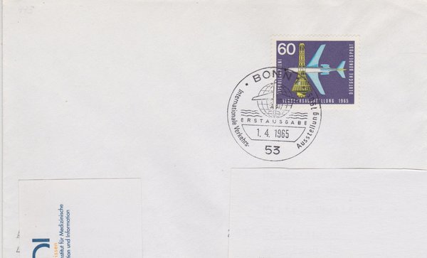 BUND 473 Standard-Ersttagsbrief <IVA München 1965> mit Sonderstempel Bonn 1 vom 01-04-1965