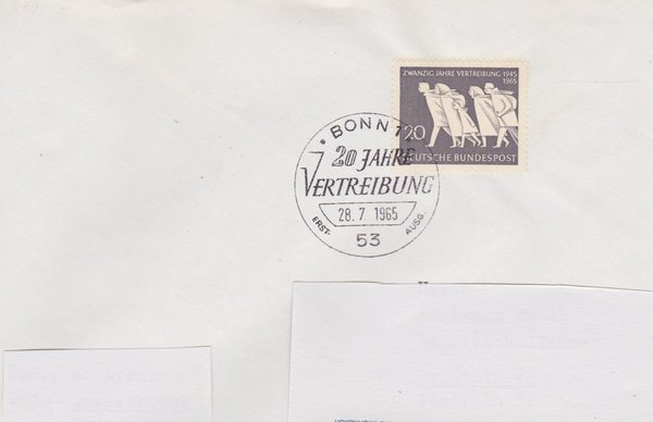 BUND 479 Standard-Ersttagsbrief <20 Jahre Vertreibung> mit Sonderstempel Bremen 1 vom 28-07-1965