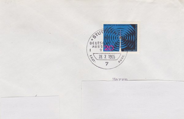 BUND 481 Standard-Ersttagsbrief <Deutsche Funkausstellung 1965> Sonderstempel Stuttgart  28-07-1965