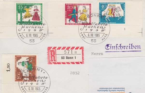 BUND 485-488 Einschreibe-Ersttagsbrief <Wohlfahrtsmarken> mit Sonderstempel Bonn vom 06-10-1965