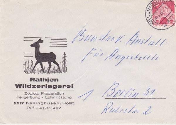 BUND 493 Standardbrief <Deutsche Bauwerke> mit Tagesstempel Kellinghusen vom 20-06-1967