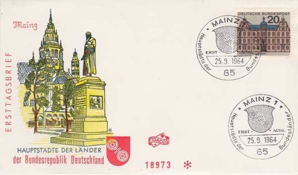 BUND 422 - Offiz. Ersttagsbrief (FDC) Mainz - Gutenberg-Museum - Mainz 1 vom 25-09-1964
