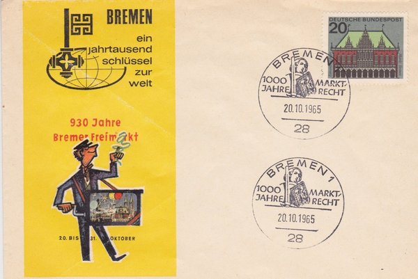 BUND 425 - Sonderkuvert <930 Jahre Bremer Freimarkt> mit Sonderstempel Bremen vom 20-10-1965