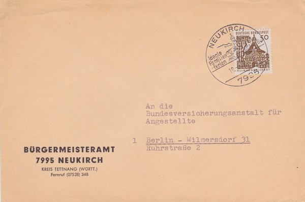 BUND 458 Standardbrief <Deutsche Bauwerke> mit Tagesstempel Neukirch vom 19-03-1967