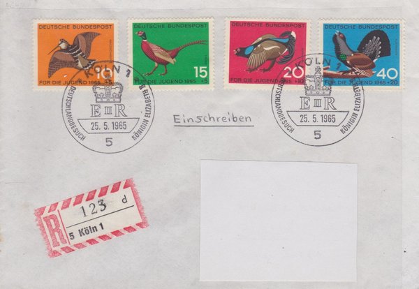 BUND 464-467 Einschreibe-Ersttagsbrief <Jagdbares Federwild>  mit Sonderstempel vom 25-05-1965