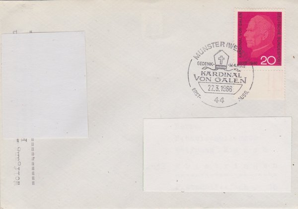 BUND 505 Standard-Ersttagsbrief <Kardinal von Galen> mit Sonderstempel Münster vom 22-03-1966