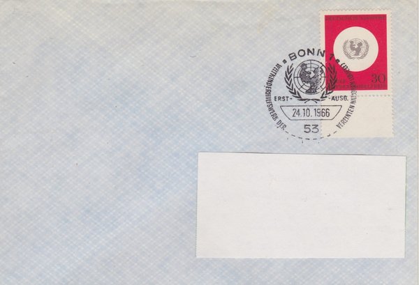 BUND 527 Standard-Ersttagsbrief <20 Jahre UNICEF> mit Sonderstempel Bonn 1 vom 24-10-1966