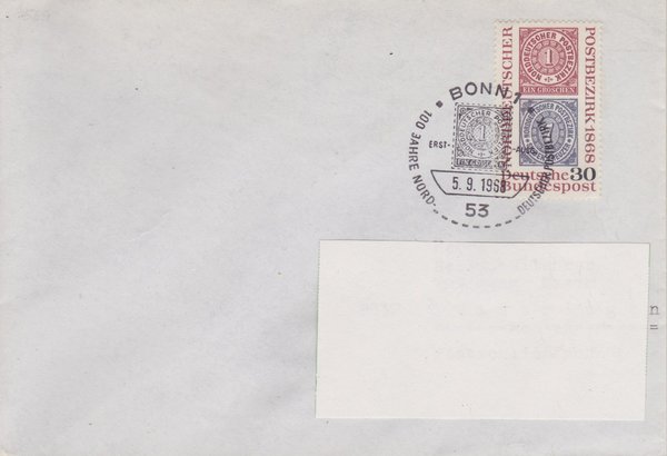 BUND 569 Standard-Ersttagsbrief <100 Jahre Norddeutscher Postbezirk> Sonderstempel Bonn 05-09-1968