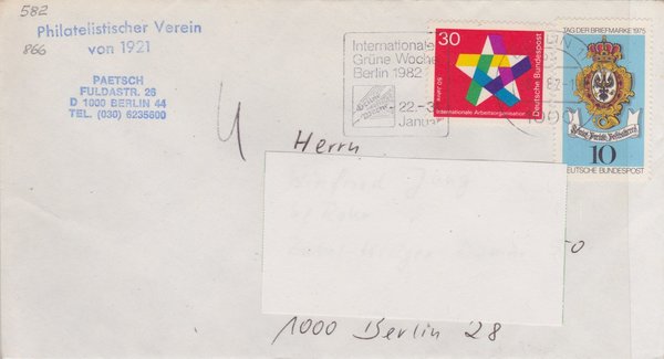 BUND 582, 866 Standardbrief <50 Jahre IOA ua>  mit Tagesstempel Berlin vom 08-01-1982