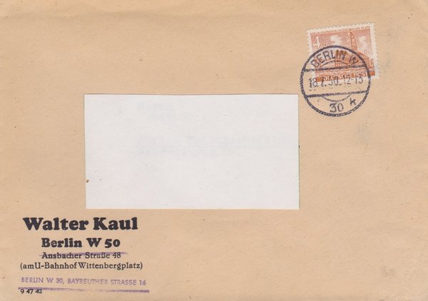 BERLIN 43 - Standard-Drucksache (Berliner Bauten) Firmenpost - mit Tagesstempel vom 18-07-1950