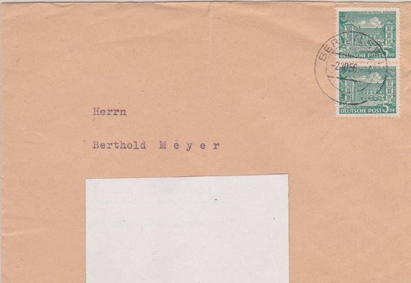 BERLIN 44 (2x) - Standardbrief (Berliner Bauten) Firmenpost  in Berlin - Tagesstempel vom 02-10-1956