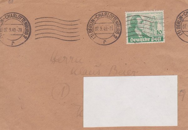 BERLIN 61 - Standardbrief ( J. Wolfgang von Goethe) mit Maschinen-Wellenstempel vom 07-09-1949