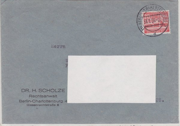 BERLIN 113 - Standardbrief (Berliner Bauten) Rechtsanwalt an Fernstrassen-Bundesamt vom  31-01-1956