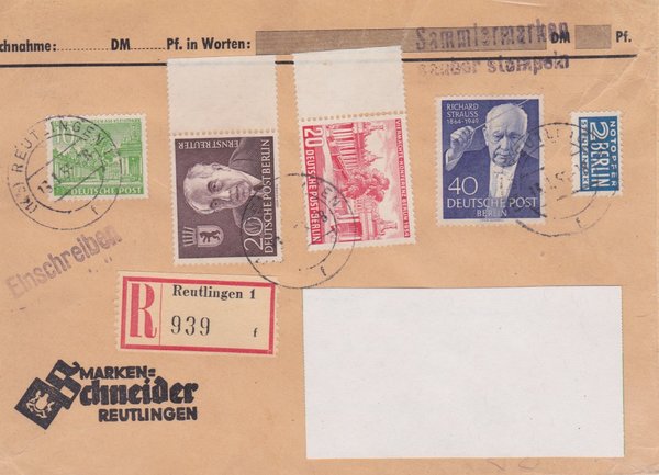 BERLIN 47, 115, 116, 124 + 2 Pfg - Einschreibebrief (Berliner Bauten ua) - Stempel vom 13-01-1955