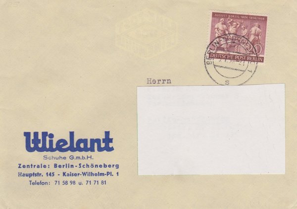 BERLIN 125 - Standardbrief (August Borsig) Firmenpost in Berlin - mit Tagesstempel vom 05-01-1955