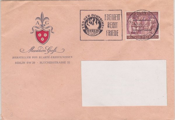 BERLIN 125 - Standardbrief (August Borsig) Berlin nach Würzburg - mit Tagesstempel vom 26-08-1955