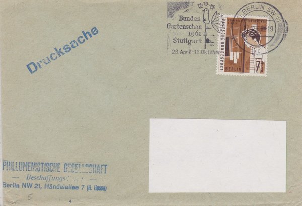 BERLIN 193 - Drucksache (Hilfswerk Berlin, Ferienplätze) mit Tagesstempel vom 27-11-1960