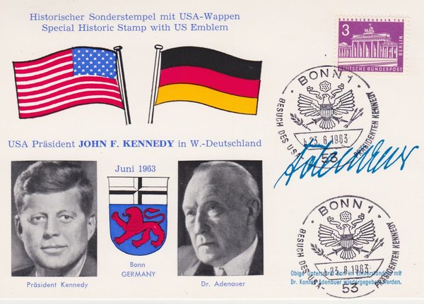 BERLIN 231 - Gedenkkarte (Berliner Stadtbilder) Besuch John F. Kennedy - Sonderstempel 23-06-1963