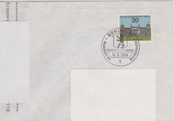 BERLIN 236 - Ersttagsbrief (Hauptstädte) mit Ersttags-Sonderstempel vom 19-09-1964 zuadressiert