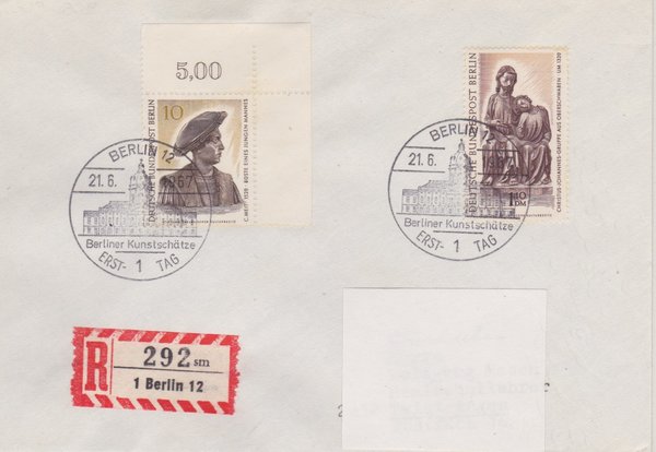 BERLIN 303, 308 - Ersttagsbrief (Kunstschätze) mit Ersttags-Sonderstempel vom 21-06-1967 zuadr.