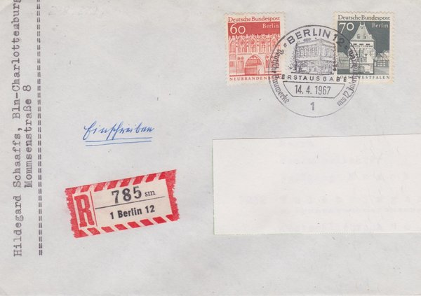BERLIN 278, 279 - Ersttagsbrief (Deutsche Bauwerke) mit Ersttags-Sonderstempel vom 14-04-1967