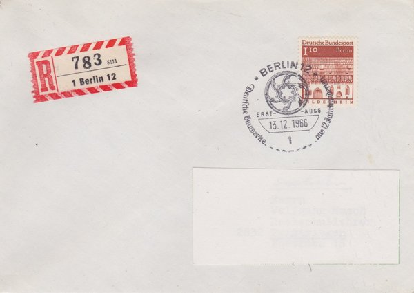 BERLIN 283 - Ersttagsbrief (Deutsche Bauwerke) mit Ersttags-Sonderstempel vom 13-12-1966 zuadr.